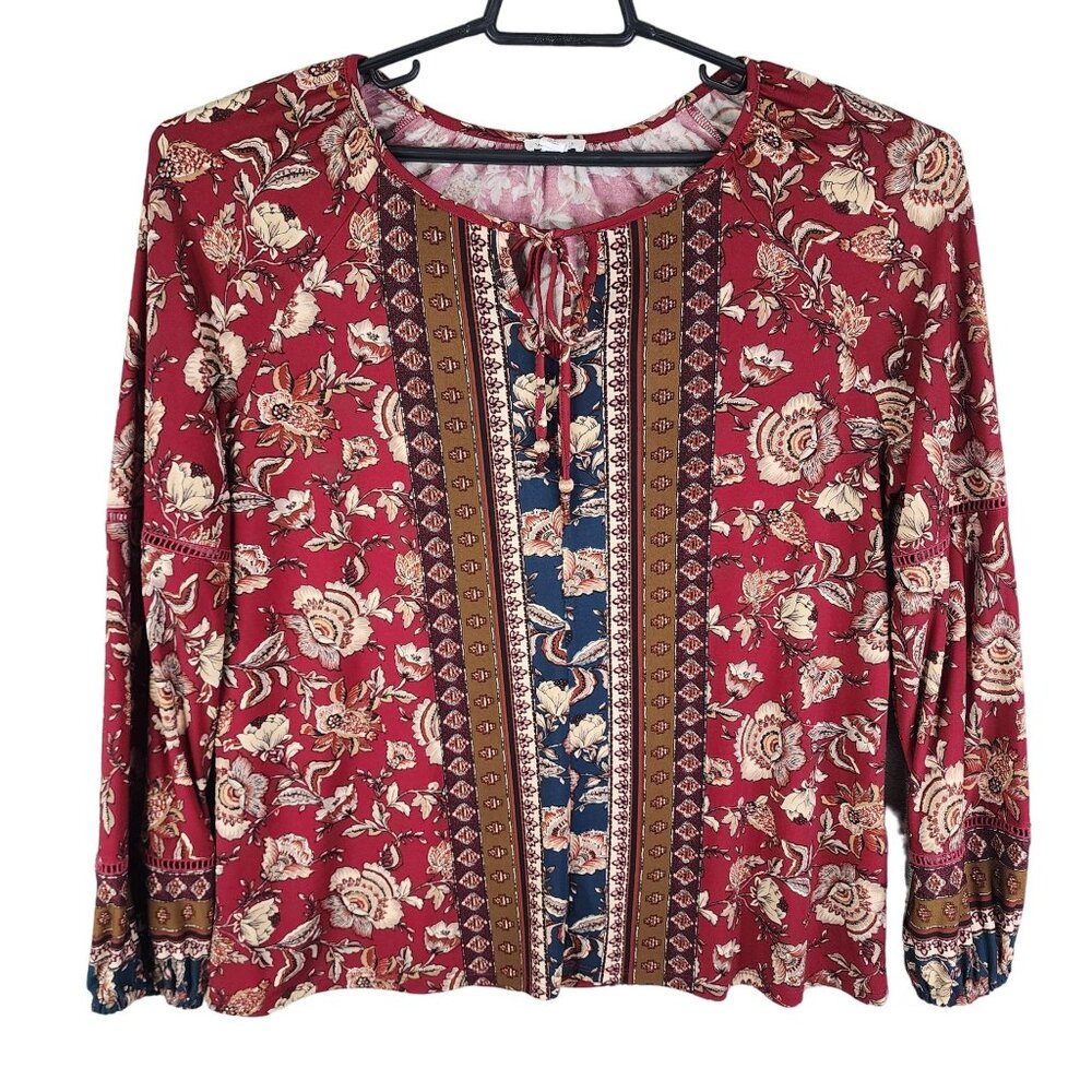 Women's Westport Blouse Top Boho Floral Print Long Sleeve Size L